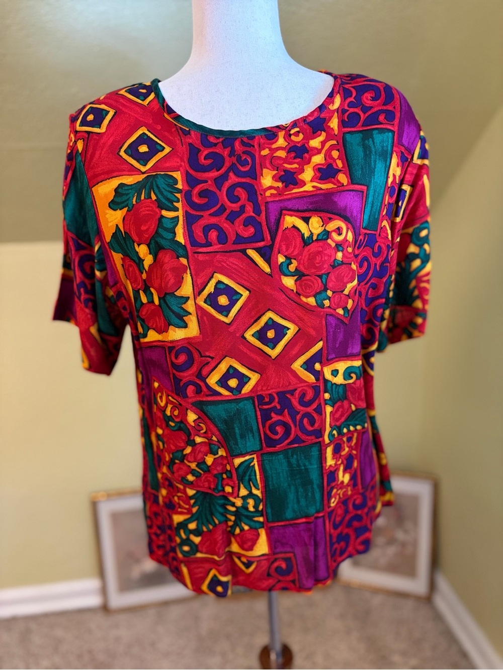 VTG 80’s Sag Harbor Patchwork Floral Blouse Eclectic Art Teacher Maximalist